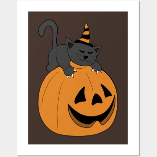 PUMPKIN BLACK CAT Posters and Art